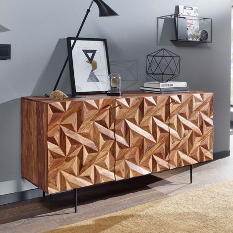 Buffet 3 portes 144x47x72 cm en sheesham et métal (1/5)