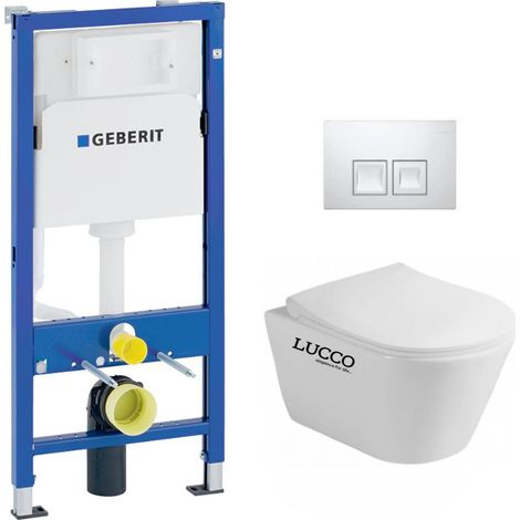 Geberit WC-Pack Vorwandelement Duofix + Lucco Avva WC ohne Spülrand + Softclose-Sitz + Weiße Betätigungsplatte (AvvaGeb1-DE)