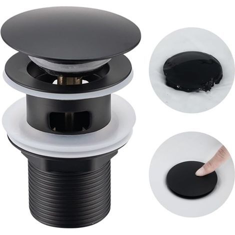 Bonde universelle avec bonde pop-up pour lavabo et lavabo - Noir, laiton (noir avec trou de trop-plein) (1/5)