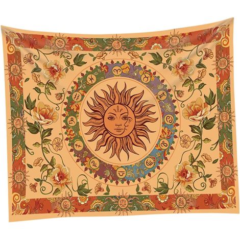 Tapisserie Murale Soleil Lune 200x150 Cm Coton Décoration Murale Mandala Art Mural Pour Chambre Salon Séjour Intérieur Ensemble Unique (1/5)