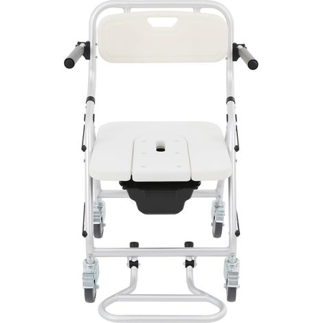HAUTOUR Chaise percée pliante avec 4 roulettes de frein, capacité de charge de 150 kg, pliable et portable, avec hauteur réglable, chaise de douche et de nuit pour personnes âgées, chaise percée mobil (1/5)