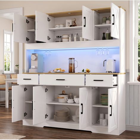Aparador alto 150 x 40 x 180 cm con luz LED, enchufes, USB y 2 copas HAVRYA (1/5)