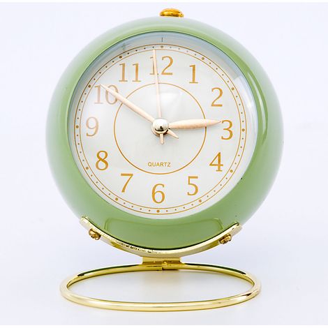 Geräuschlose Wanduhr im europäischen Stil aus Metall, rund, mit elektronischem Quarzwerk, für Kinderzimmer, Wohnzimmer, Schlafzimmer, Grün (1/5)