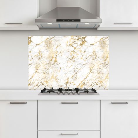 CRÉDENCE CUISINE Éclats d'or - Blanc - Marbre 100x65 cm (1/5)