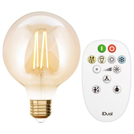 LUTEC G95 - Lampadina a filamento LED GLOBO, 9 W, colore: Ambra CON TELECOMANDO
