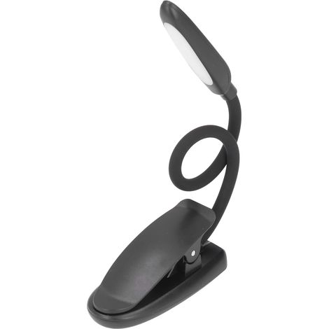 Wiederaufladbare LED-Leselampe über USB, tragbare Mini-Klemmlampe, Nachtlicht für Bücher, schwarze Akzentbeleuchtung mit zwei Farbtemperaturen. (1/5)