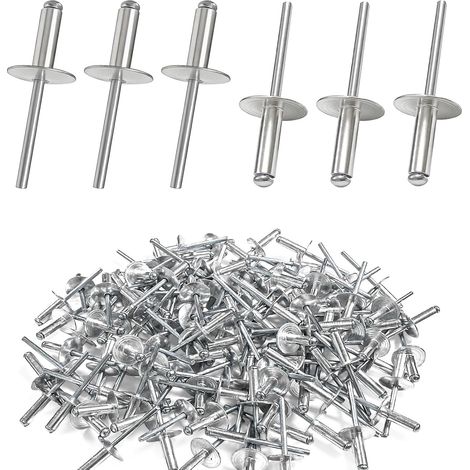 Lot de 120 rivets aveugles en aluminium, tête bombée à large bague 4,8mm, pour assemblage métal, bois, meuble, automobile, machines et industrie (4.8x16 mm) (1/5)