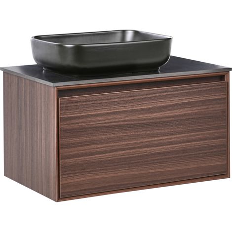 Mueble de baño suspendido con lavabo de madera con almacenaje 80 cm marrón oscuro Arica