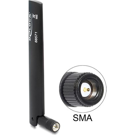 Antena multiple LTE-Zigbee-WLAN-BT-  SMA -0,8 - 3,0 dbi omnidireccional con angulo flexible Negra