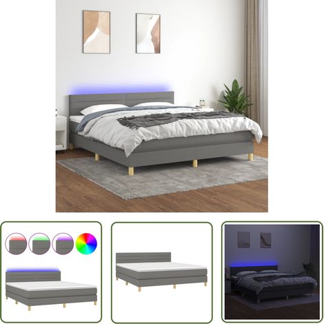 The Living Store Boxspringbett mit Matratze & LED Dunkelgrau 180x200 cm Stoff - Boxspringbett - Doppelbett - Lattenrost - Bettsofa - Massivholzmöbel (1/5)