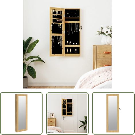 The Living Store Armoire à bijoux avec miroir murale 30x8,5x90 cm - Armoire À Bijoux - Meuble Rangement Bijoux - Miroir Décoratif - Organisation Bijoux - Coffre Bijoux (1/5)