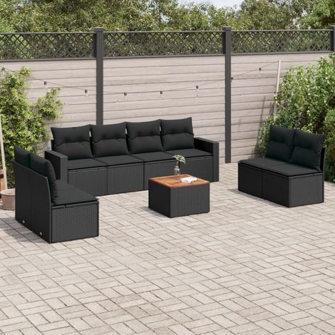 9-tlg. Garten-Sofagarnitur mit Kissen Schwarz Poly Rattan vidaXL (1/3)
