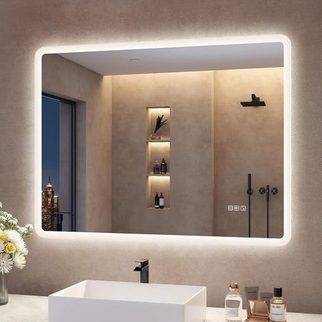 S'bagno Bluetooth Miroir-Salle-de-Bain-avec-Eclairage 80x60cm, Anti-buée (1/5)
