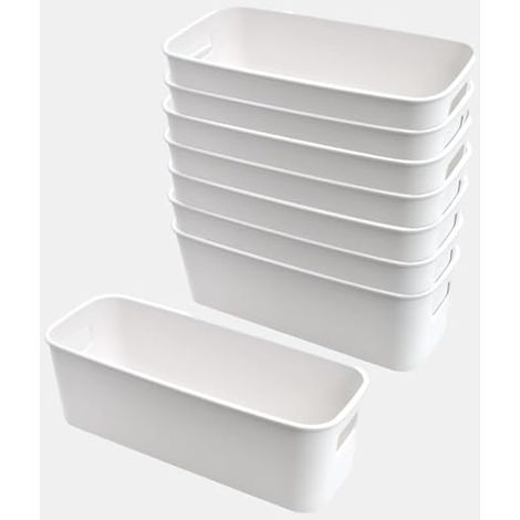 Lot de 8 paniers de rangement en plastique blanc - Petits cubes de rangement pour bureau, cuisine, salle de bain et cosmétiques (Blanc) (1/5)