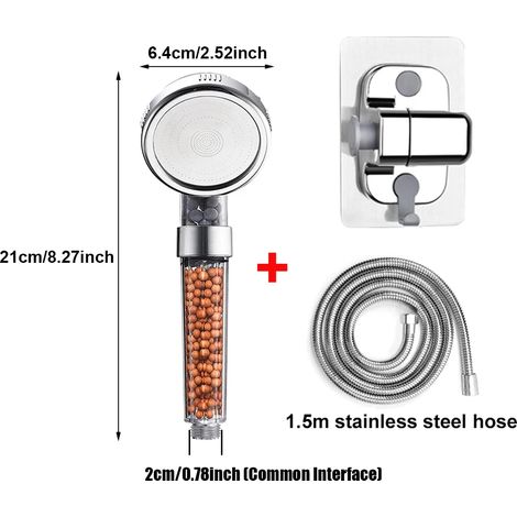 (Petit ensemble de douche) Pommeau de douche filtrant anticalcaire en ABS haute pression, économe en eau, transparent, avec billes filtrantes pour salle de bain (1/5)