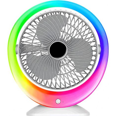 Wiederaufladbarer LED-Tischventilator mit mehreren Farben, 3 Geschwindigkeitsstufen, 1200-mAh-Akku, Weitwinkelventilator und einstellbarem Luftstrom (mehrfarbig)