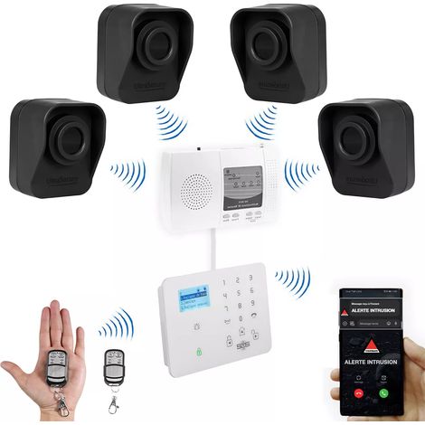 Kit "hangar agricole" - 4 détecteurs de mouvement sur piles + alerte GSM appel/SMS (DA600+/KP) (1/5)