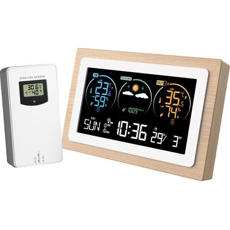 Lntyq – Station météo numérique sans fil avec capteur extérieur – Affichage heure, date, température, humidité, baromètre, alarme, phases de lune (1/5)