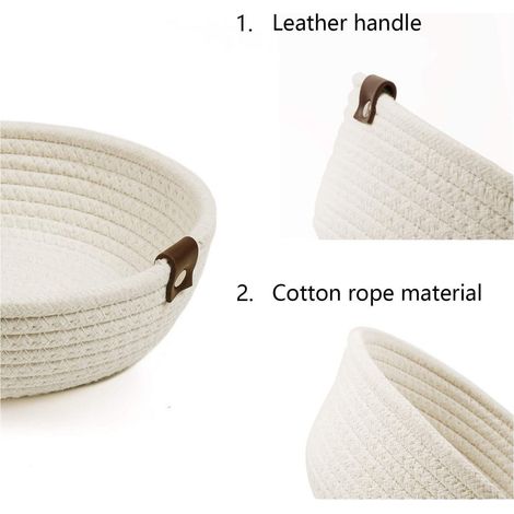 Ensemble de 3 paniers de rangement ronds en corde de coton tressée, blancs, pour le rangement de bureau.