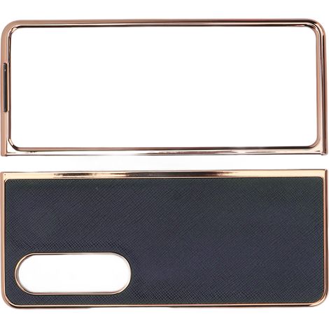 Étui de téléphone portable en cuir de vachette grain croisé nano-électroplaqué, protection pour Samsung Galaxy Z Fold 4 bleu (1/5)