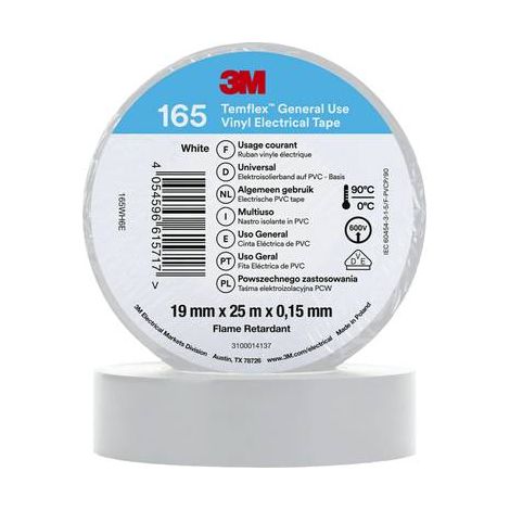3M TEMFLEX 165 165WH6E RUBAN ISOLANT TEMFLEX 165 BLANC (L X L) 25 M X 19 MM 1 PC(S)