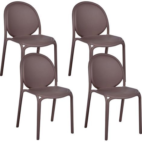 Set of 4 Dining Chairs Brown Plastic Indoor Outdoor Garden without Armrests Classic Minimalistic Style BRUGNELLO (1/5)