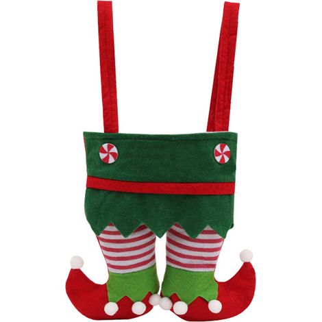 Sac De Noël En Feutre - Forme De Pantalon De Père Noël - Rouge Et Vert - Pour Bonbons Cadeaux Décoration Arbre - Lot De 6 (1/5)