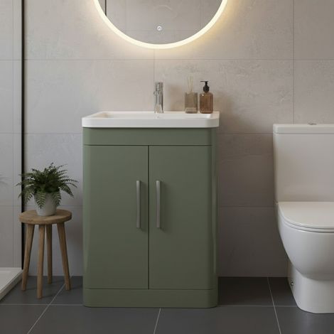 Nuie Parade Satin Green 600mm 2 Door Vanity Unit and Ceramic Basin - FPA810A (1/5)
