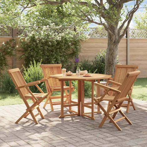 Ensemble à manger d'extérieur pliable 5 pcs-Salon de jardin Bois solide de teck 405004 (1/5)