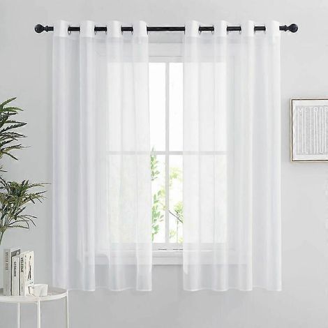 Rideaux en tulle blanc - Lot de 2 rideaux courts 132 x 160 cm Décoration intérieure Chambre Cuisine, Blanc, Lot de 2 (1/4)