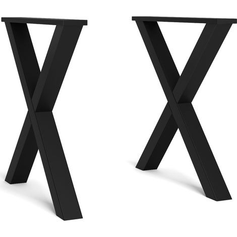 Skraut Home - Support - Pieds - Chevalet - en Forme de X - Pieds de table en bois massif - Salon - Salle à manger - Bureau - Laqué Noir - 72x72cm (1/4)