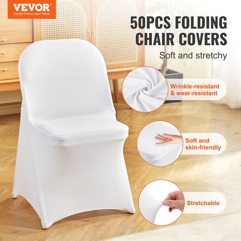 Housses de chaise pliantes en spandex extensible, 50 pcs, housses de protection universelle, amovibles et lavables, pour mariage, vacances, banquet, fête, célébration, salle à manger, blanc (1/5)