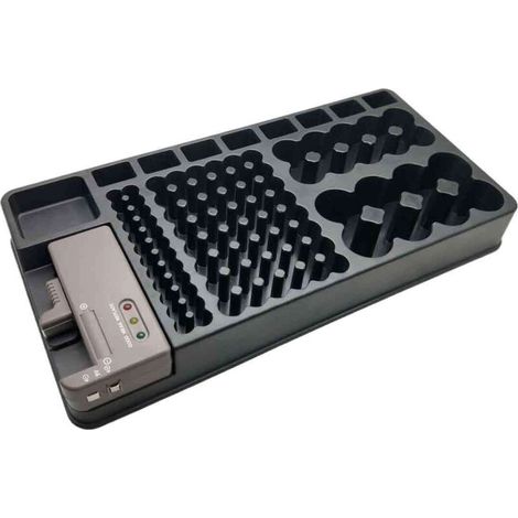 Bardusch-Boîte de rangement Raindrops pour testeur de piles amovible, organisateur et support pour 98 piles AA, AAA et 9V (noir) (1/5)