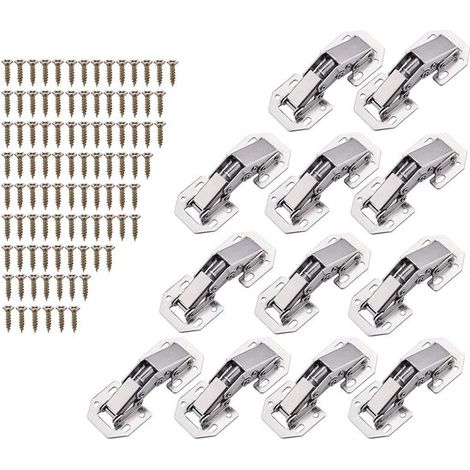 12 bisagras para armarios con tornillos, Bisagras de cierre suave para puertas de armarios de cocina, Bisagra de 90 grados (1/5)