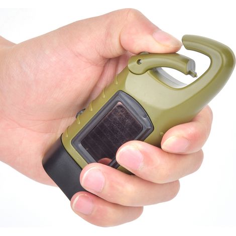 Lampe torche solaire portable à manivelle AT5503 en plastique ABS, LED d'urgence, idéale pour l'escalade et le camping (verte). (1/5)
