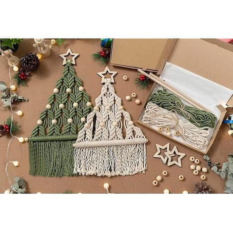 Kit de bricolage pour sapin de Noël, kit de bricolage pour sapin de Noël en macramé tissé à la main, décorations murales (1/4)