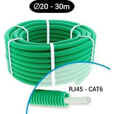 Gaine ICTA préfilée câble réseau Cat 6 FTP Ø 20mm – Couronne de 30m – 4 paires 6/10 100ohm pour réseau informatique et téléphonie – Qofil