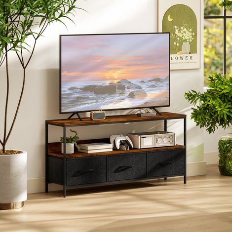 Meuble TV. meuble télé pour téléviseur jusqu'à 55 pouces avec 3 tiroirs et pieds en acier 120 x 29 x 56 cm brun rustique