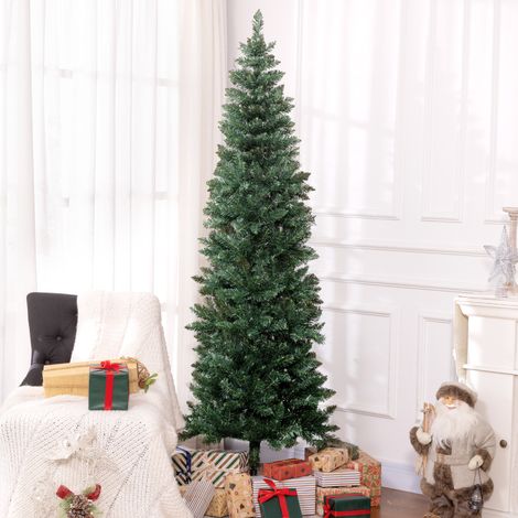 Sapin de Noël synthétique 210 cm, 687 branches, silhouette fine et élancée, pied pliable inclus, vert profond. (1/5)