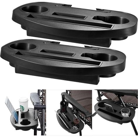 2 x plateau de table d'appoint à clipser pour chaise longue/chaise de camping à gravité zéro stockage de plage de jardin extérieur (1/3)