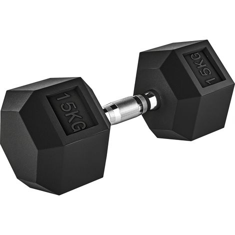 Manubrio 15 kg Esagonale con Impugnatura Antiscivolo, in Acciaio e Gomma, Ø15.5 x 33.6 cm, Nero