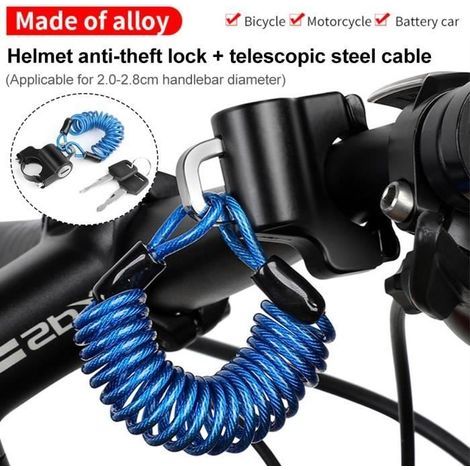 Lucchetto antifurto per casco da bicicletta con spirale, blu, metallico e impermeabile, 2,2-2,8 cm - Accessorio per moto e ciclismo (1/4)
