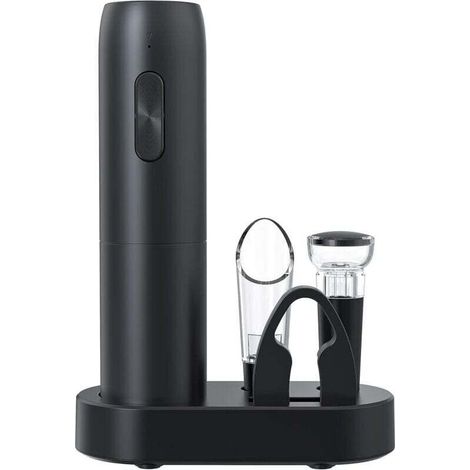 Tire-bouchon électrique rechargeable 5 en 1 noir - Décapsuleur + coupe-capsule + bec verseur + bouchon vin + câble USB - Professionnel - Amateurs de vin (1/4)