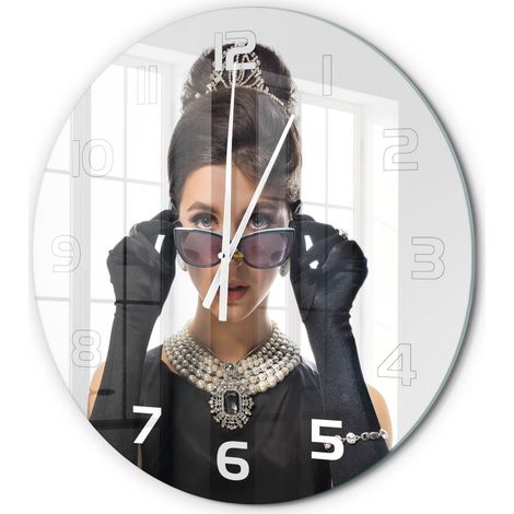 Horloge Murale Ronde Originale en Verre Silencieuse Design Moderne Salon Femme avec des lunettes fi 60 cm (1/5)