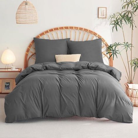 Housse de Couette 140x200 cm avec 1 Taie doreilr 65x65 cm,Parure de Lit 1 Personne pour Gris Foncé 140x200cm + 65x65cm (1/5)