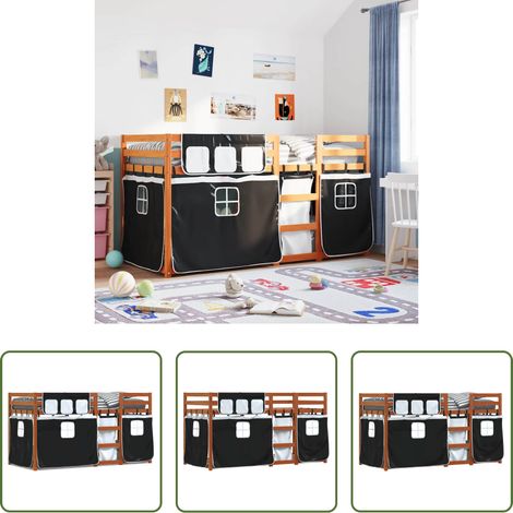 vidaXL Vorhänge -  Etagenbett mit Vorhängen Weiß & Schwarz 80x200 cm Kiefernholz (1/5)