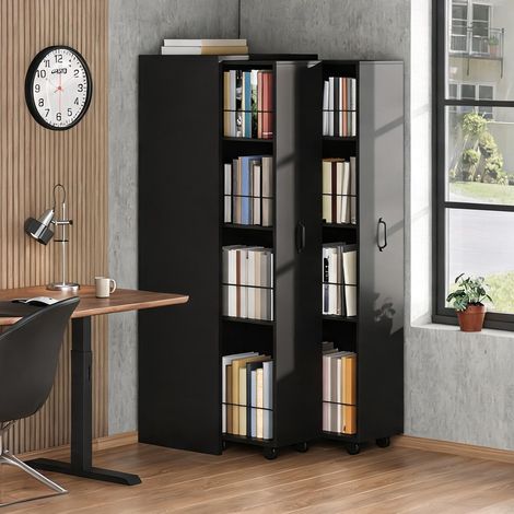 Étagère extensible sur roulettes 4 niveaux MDF noir en MDF (1/5)