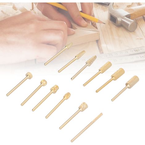 Schleifkopf für Holz- und Metallbearbeitung, Wolframstahl-Fräser, 12-teiliger Nagelpolierkopf, Gold. (1/5)