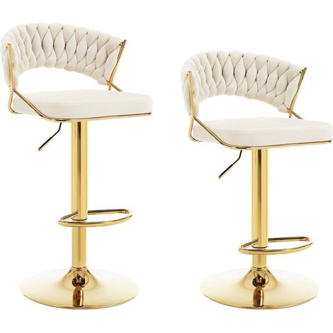 WOLTU 2x Taburete Alto Giratorio Ajustable para Cocina, Taburete de Bar, Reposapiés, Crema