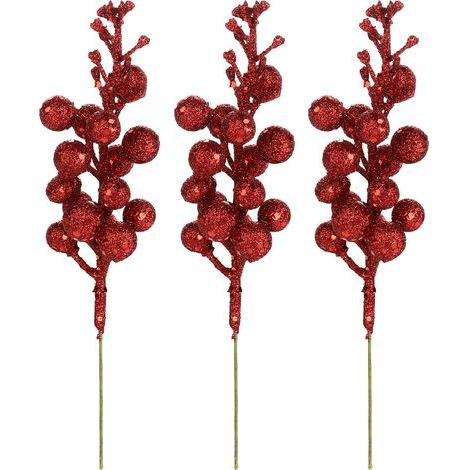 GARRYFIZH Weihnachtsbaumschmuck, Fruchtkränze, Rankendekorationen, Accessoires, 15-teilig, Goldglitzer, künstliche Paillettenkirschen, 3 rote (1/4)